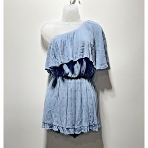 altar'd state Romper Womens Size Small Blue Lined One Shoulder Ruffled Trim